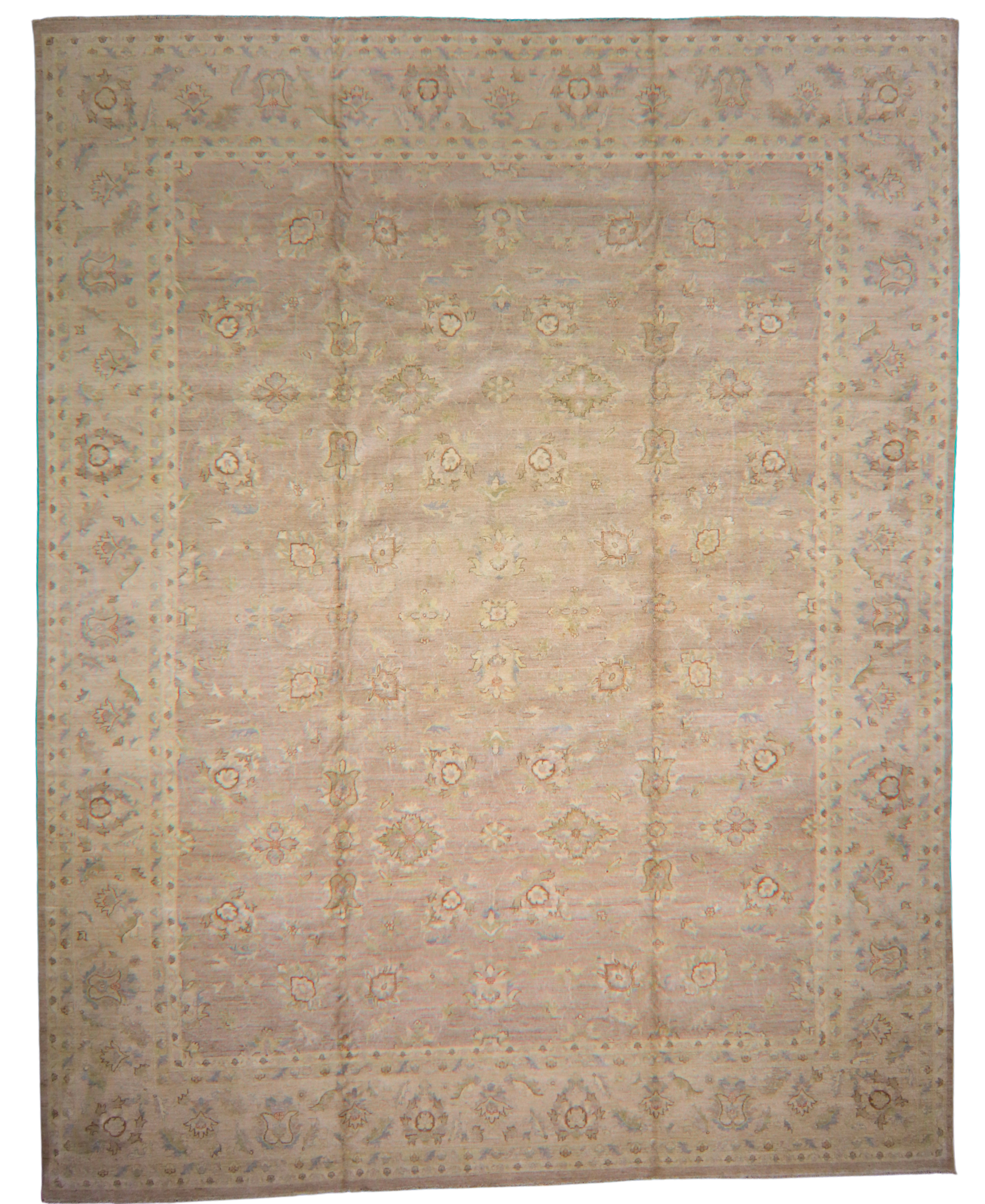 Afghan floral Oushak rug in ivory and cream