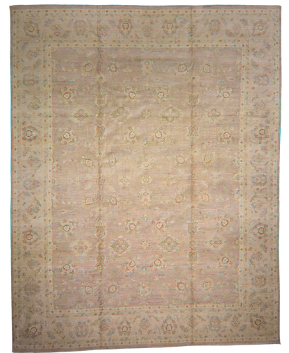 Afghan floral Oushak rug in ivory and cream