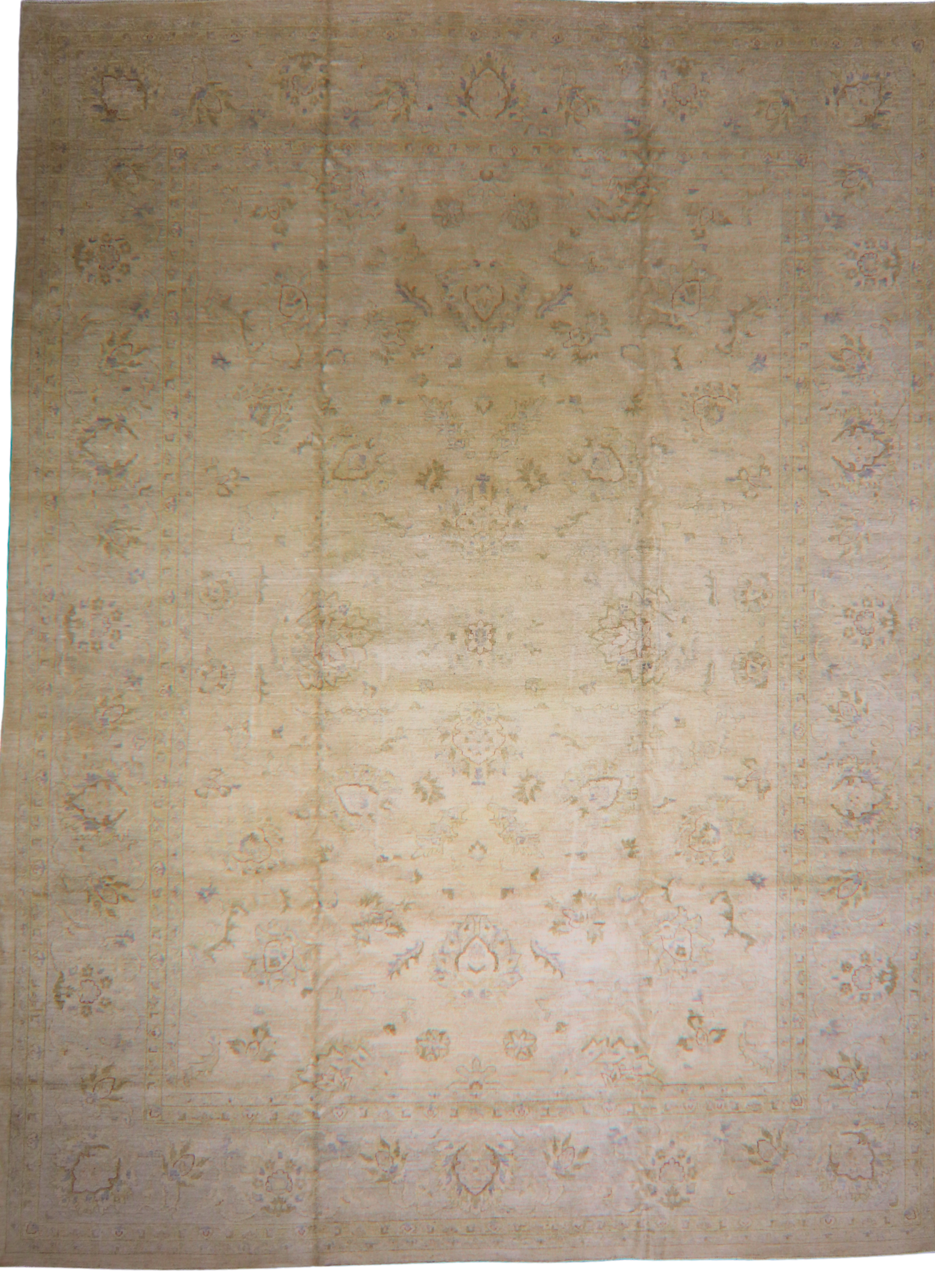 Handmade Oushak carpet with soft neutral tones

