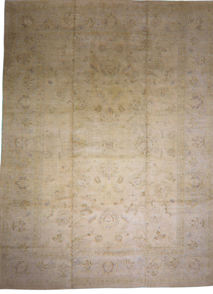 Handmade Oushak carpet with soft neutral tones


