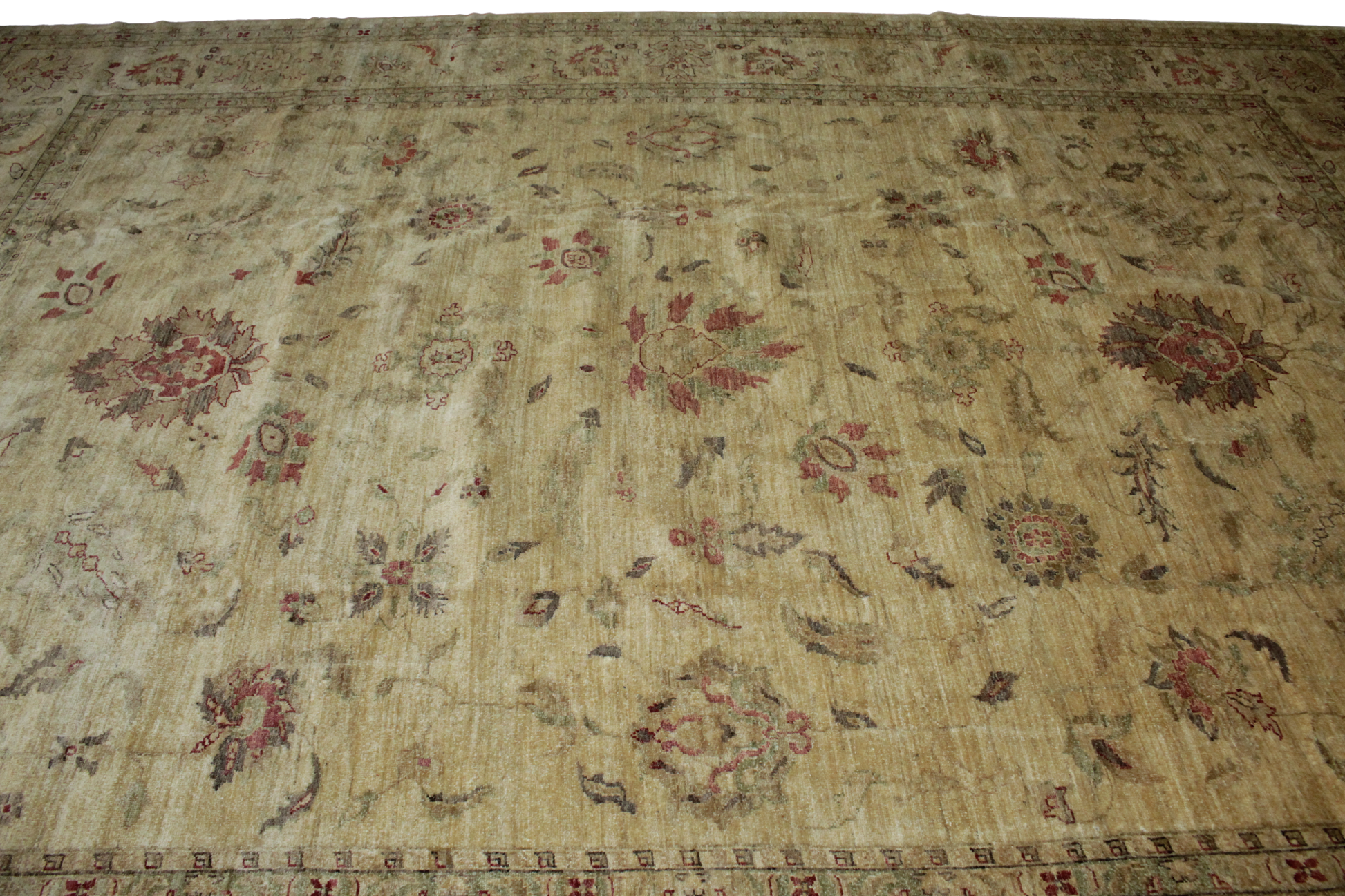 Large wool Oushak rug with botanical borders