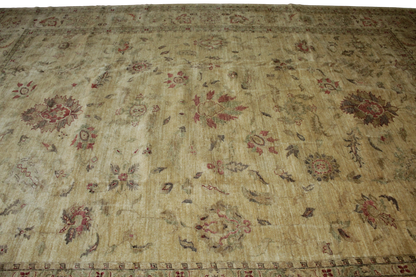Large wool Oushak rug with botanical borders