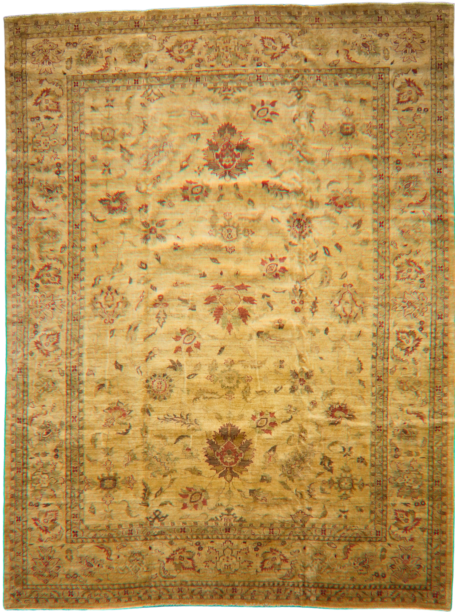 Olive and beige Oushak carpet for traditional homes