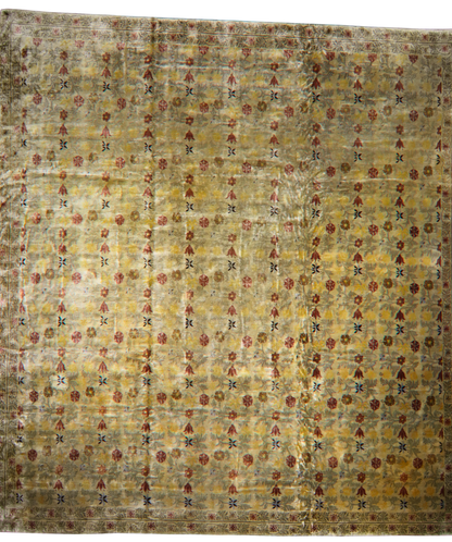 Patterned rug with geometric design on a plain background
