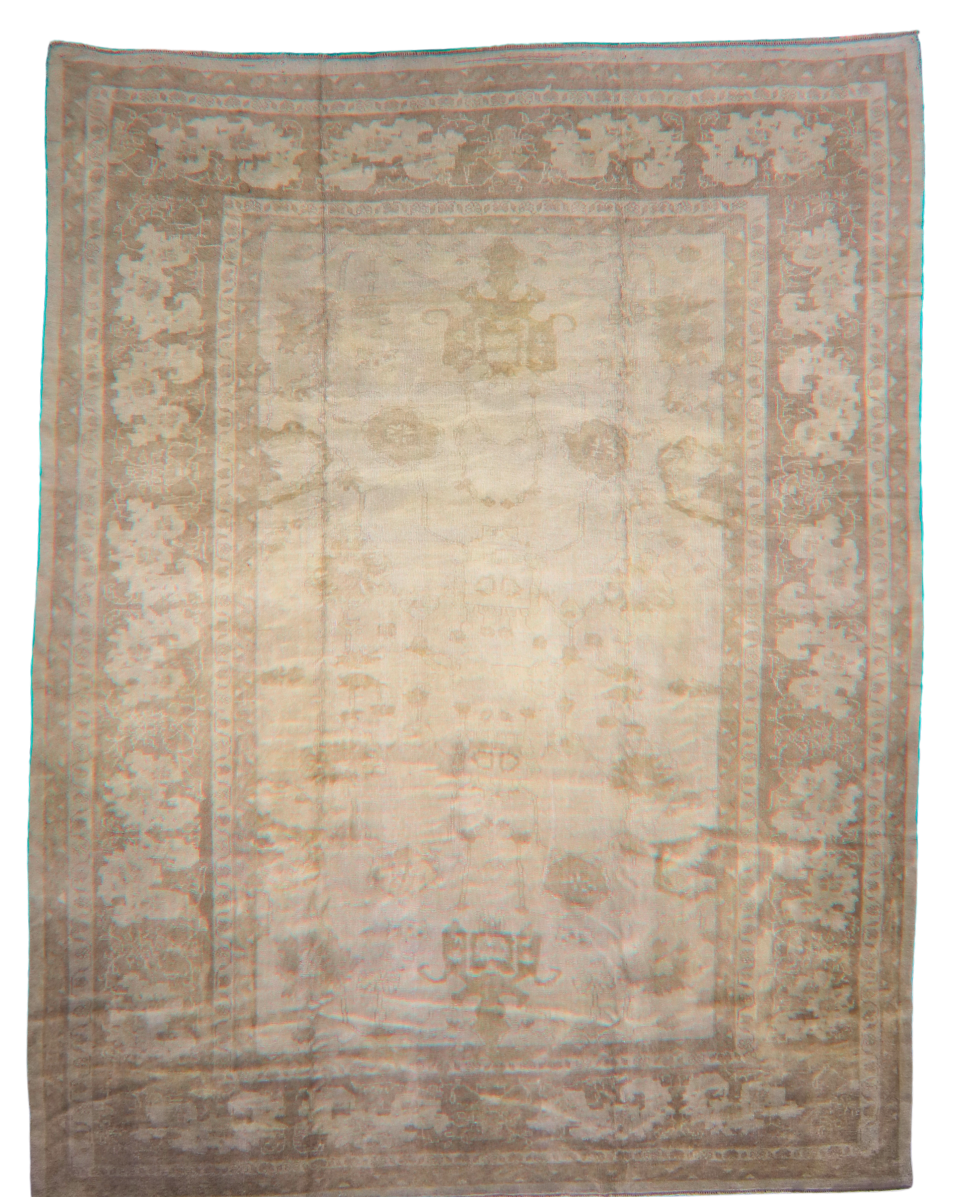 Vintage Oushak rug with palmette and vine motifs