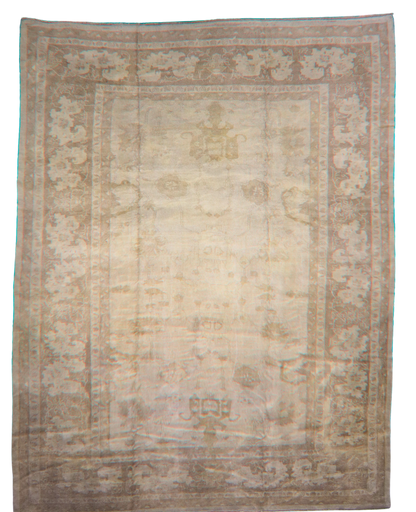 Vintage Oushak rug with palmette and vine motifs