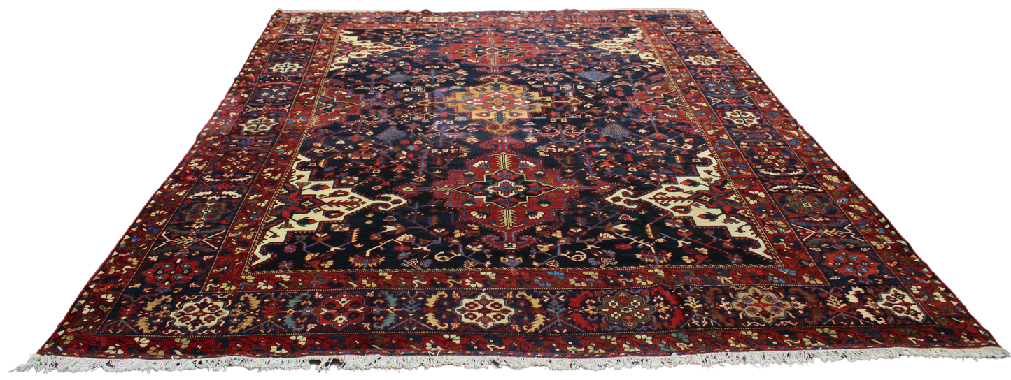 Tribal Geometry Preserved - Antique Baktiary Rug from Persia (10.7 × 13.10 ft) - 1723