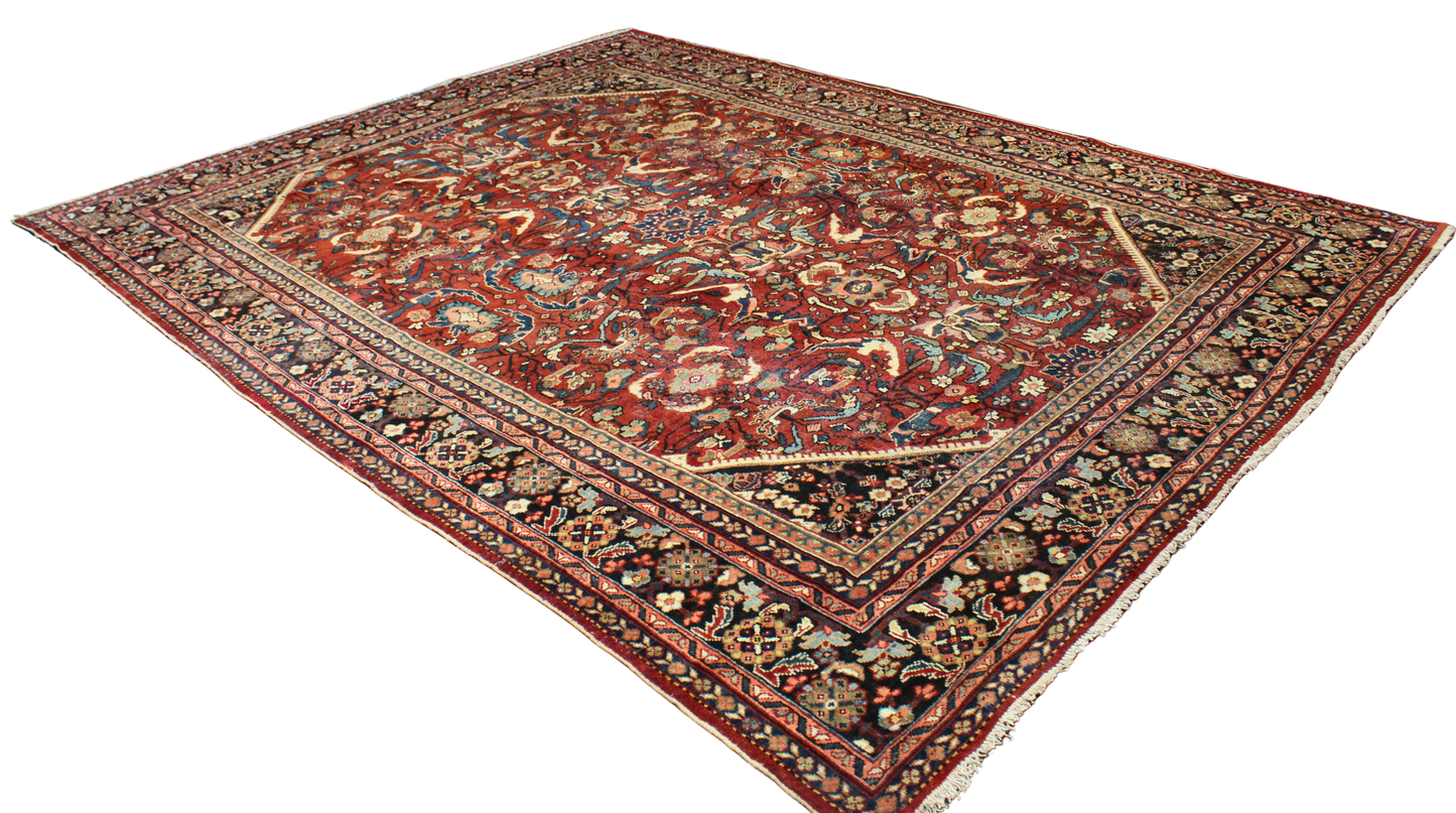 Majestic Geometry - Antique Mahal Rug from Persia (10.2 × 13.6 ft) - 1695