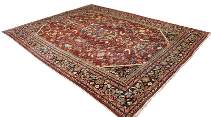 Majestic Geometry - Antique Mahal Rug from Persia (10.2 × 13.6 ft) - 1695