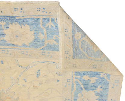 Sky Framed Elegance - Oushak Rug in Soft Ivory And Blue (10.2×13.4 ft) - 2762