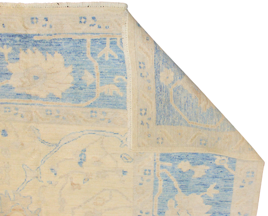 Sky Framed Elegance - Oushak Rug in Soft Ivory And Blue (10.2×13.4 ft) - 2762
