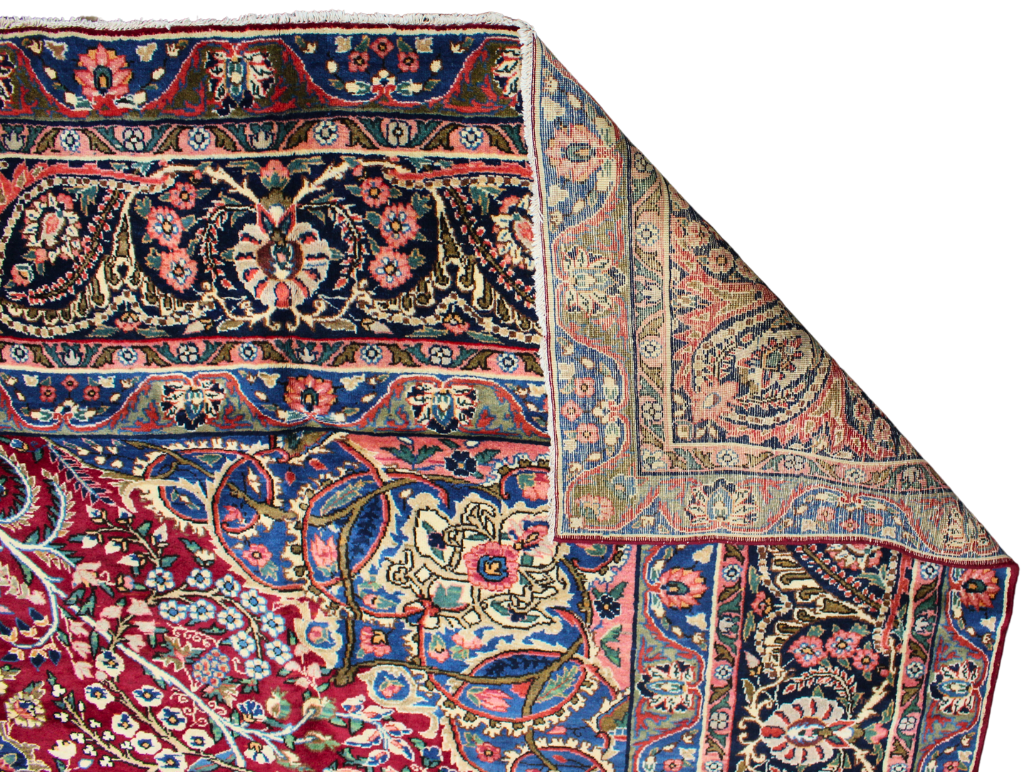 Regal Flourish in Crimson &amp; Cream - Antique Yazd Rug (9.8 × 13.2 ft) - 1676