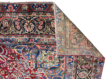 Regal Flourish in Crimson &amp; Cream - Antique Yazd Rug (9.8 × 13.2 ft) - 1676