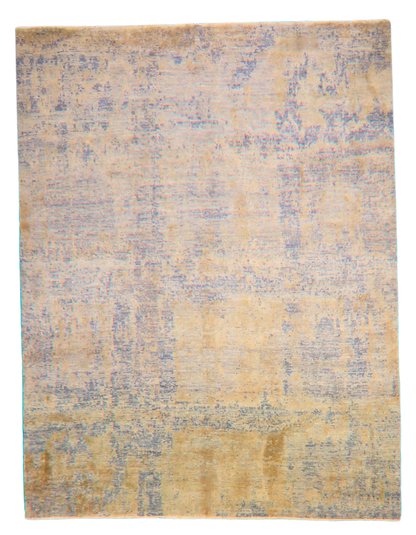 Soft Contrast - Modern Textured Rug in Faded Gold &amp; Mist Blue (7.11 × 10.3 ft) - 2956