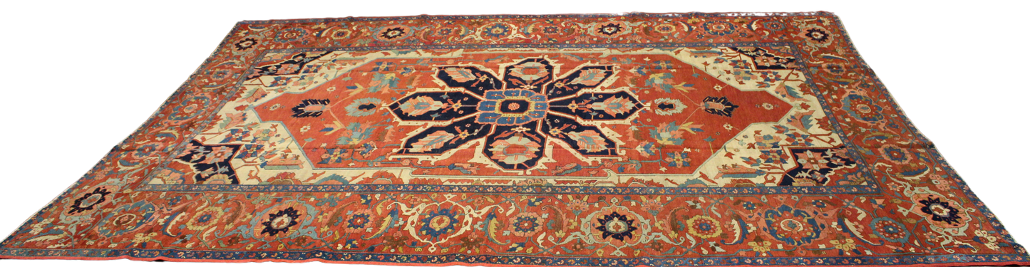 Majestic Geometry — Antique Serapi Rug from Persia (9.1 × 12.7 ft) - 2953