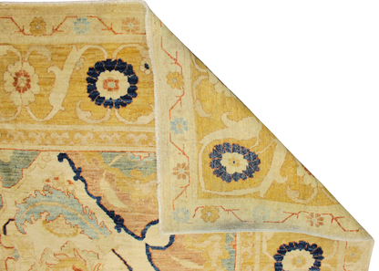 Ornate Harmony - Tabriz Afghan Rug in Gold and Charcoal (9.11×13.9 ft) - 2768