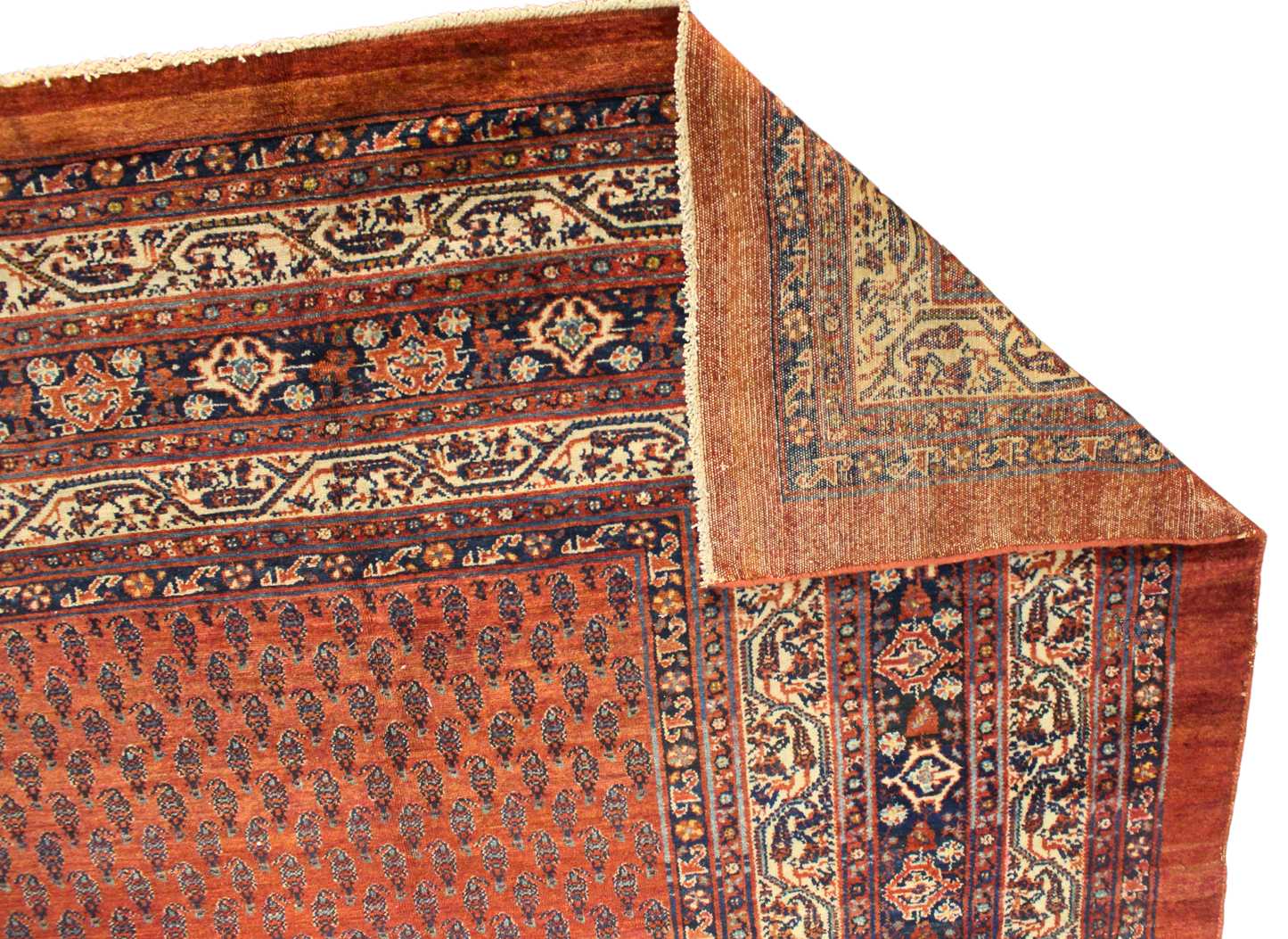 Enduring Elegance - Antique Persian Mir Rug in Brick and Navy (10.4 × 16.3 ft) - 1700