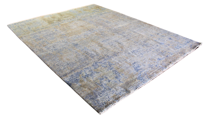 Soft Contrast - Modern Textured Rug in Faded Gold &amp; Mist Blue (7.11 × 10.3 ft) - 2956