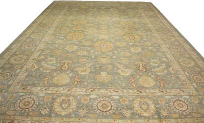 Misty Garden Grandeur – 12′1″ × 17′3″ Oushak Rug from Pakistan - 1916