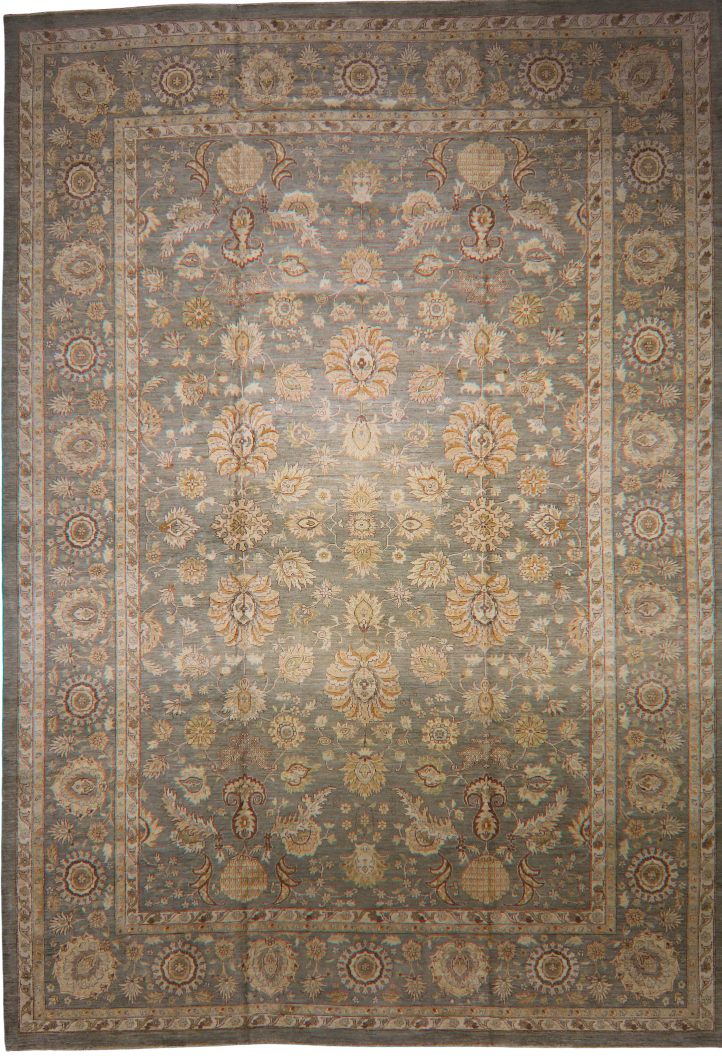 Misty Garden Grandeur – 12′1″ × 17′3″ Oushak Rug from Pakistan - 1916