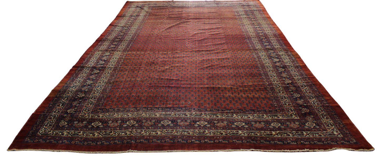 Enduring Elegance - Antique Persian Mir Rug in Brick and Navy (10.4 × 16.3 ft) - 1700