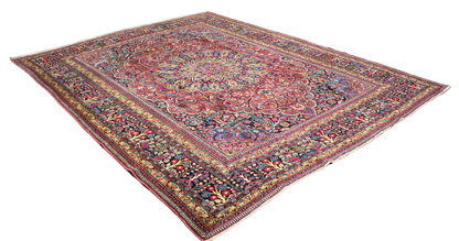 Regal Grandeur - Antique Mashad Rug with Floral Medallion (10.5 × 13 ft) - 1711