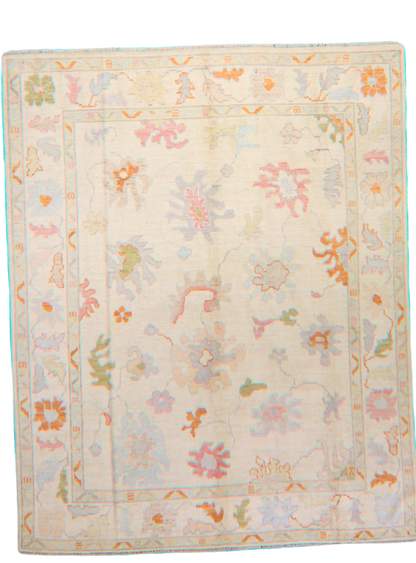 Pastel Reverie - Hand-Knotted Oushak Rug from Afghanistan (7.11 × 10 ft) - 8