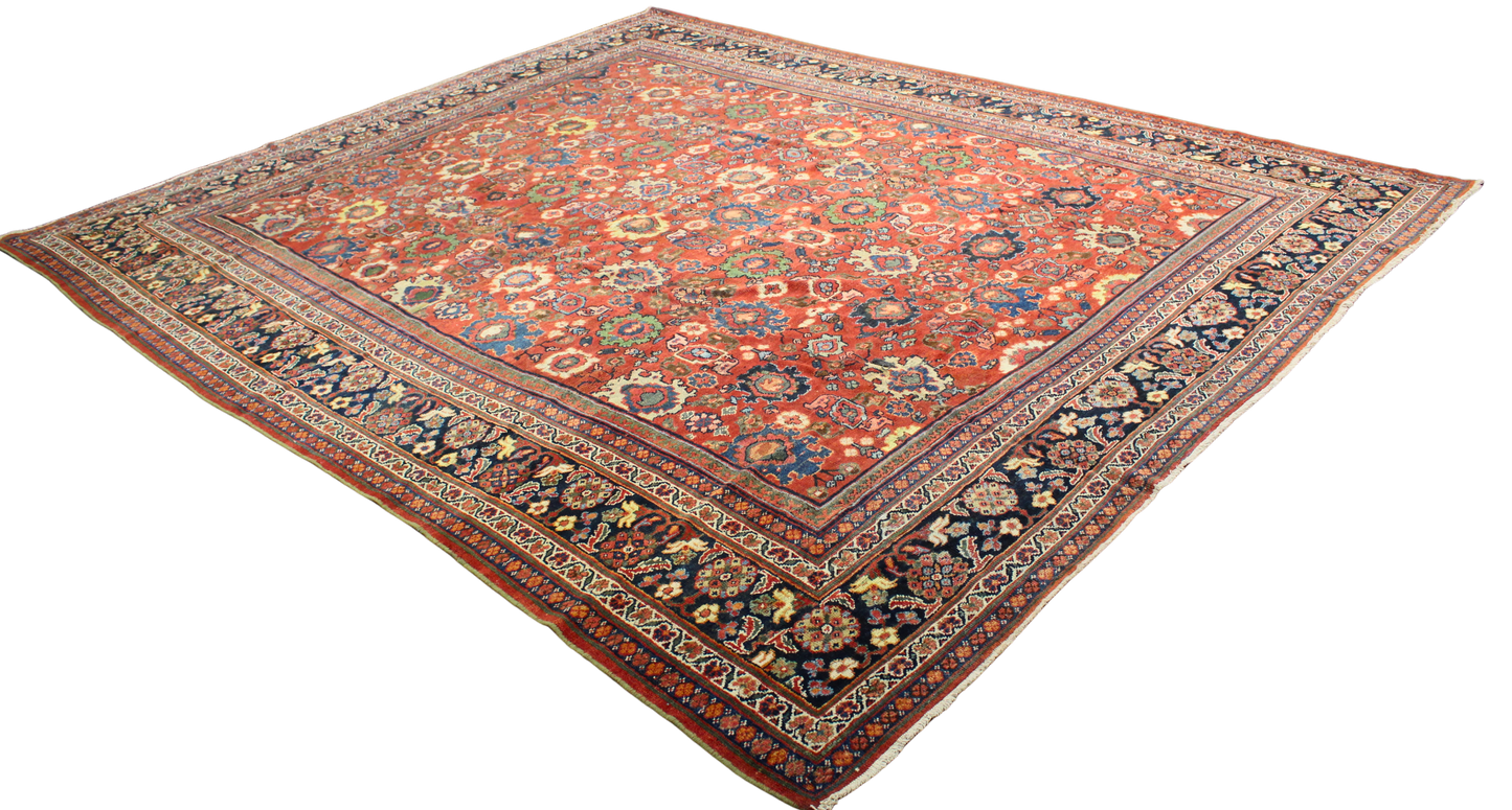 Botanical Rhythm - Antique Mahal Rug from Persia (10.5 × 13 ft) - 1747