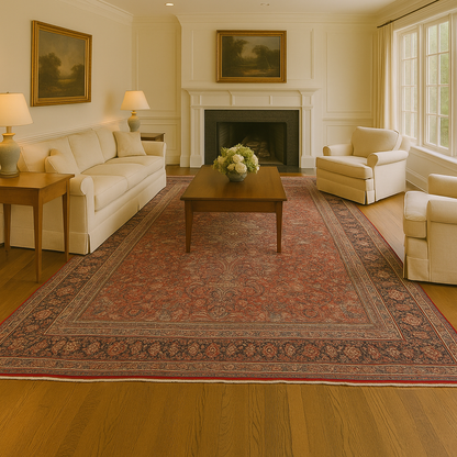 Regal Flourish - Antique Mashad Rug in Crimson and Sapphire (10.9 × 13.3 ft) - 1721