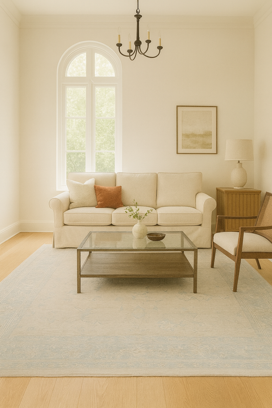 Whispered Elegance - Pale Aqua Afghan Oushak (11′11″ × 15′) - 2814