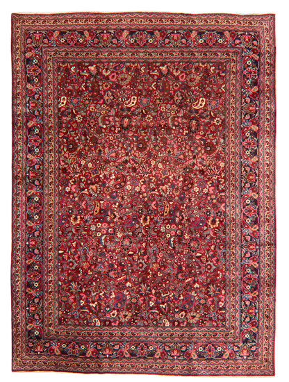 Bold Grandeur in a Classic Medallion - Antique Persian Mashad Rug (9.11 × 13.8 ft) - 1696