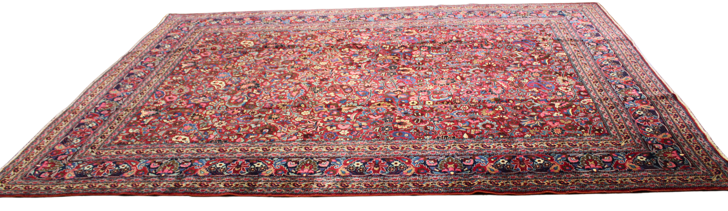 Bold Grandeur in a Classic Medallion - Antique Persian Mashad Rug (9.11 × 13.8 ft) - 1696