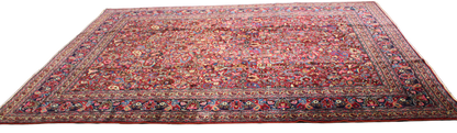 Bold Grandeur in a Classic Medallion - Antique Persian Mashad Rug (9.11 × 13.8 ft) - 1696