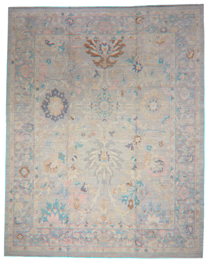 Pastel Bloom - Oushak Afghan Rug (10.10 × 13.8 ft) - 2776