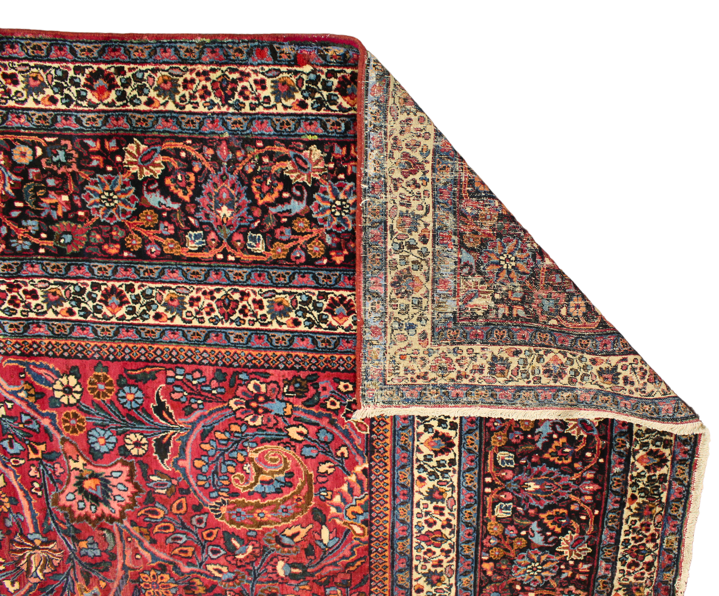 Regal Flourish - Antique Mashad Rug in Crimson and Sapphire (10.9 × 13.3 ft) - 1721