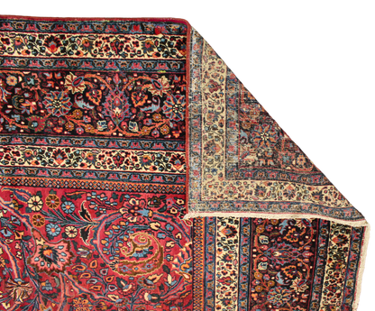 Regal Flourish - Antique Mashad Rug in Crimson and Sapphire (10.9 × 13.3 ft) - 1721