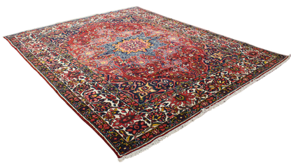 Commanding Presence - Antique Bakhtiari Rug in Crimson, Navy, and Ivory (10.6 × 13 ft) - 1716