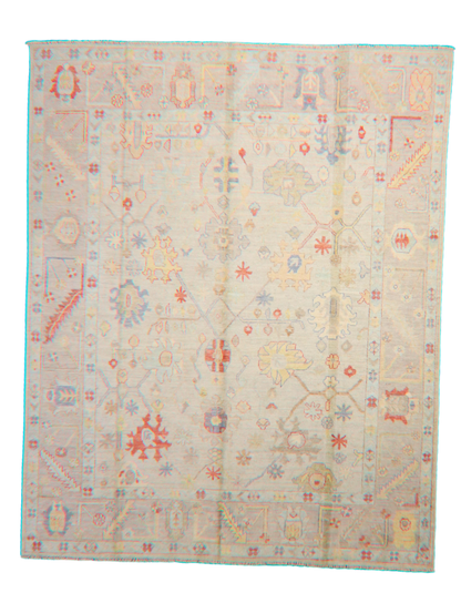Playful Symmetry - Hand-Knotted Oushak Rug from Afghanistan (7.11 × 9.10 ft) - 18